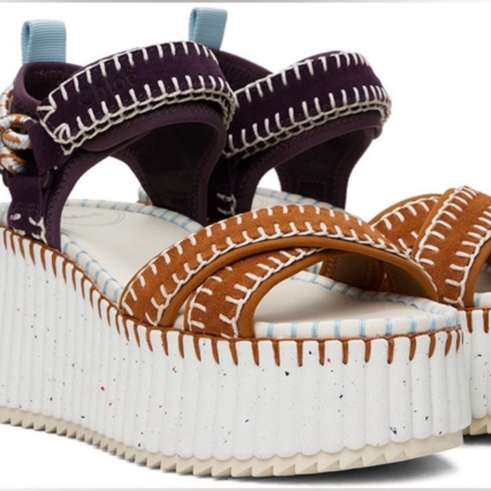 Chloe Purple and Tan Nama Platform Sandal
